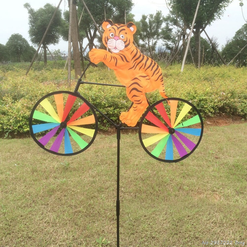Cute 3D Animal on Bike Windmill Whirligig Garden Lawn Yard Decor Wind Spinner: Ivory