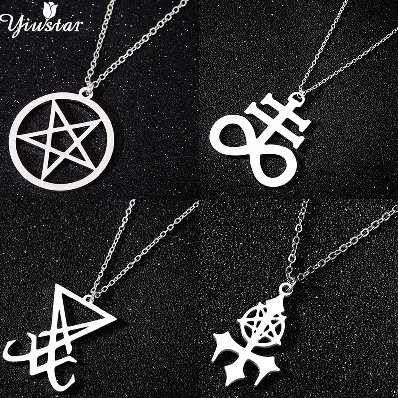 Stainless Steel Pentagram Steampunk Satan Fork Necklaces Hidden Devil Chokers Jewelry for Women Men Vintage Hero Symbol