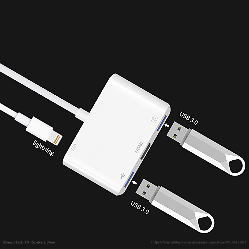 MiraScreen LC05 4 in 1 1080P Docking Station Charging Hub for iPhone iPad iPod Lightning Adapter HDMI-Compatible with 2xUSB 3.0