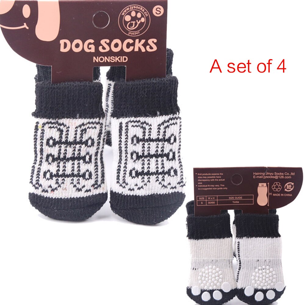 4Pcs Cute Cartoon Pet Socks Dogs Pet Knits Socks Anti Slip Skid Bottom Warm Puppy Shoes Are Soft And Breathable: C / L