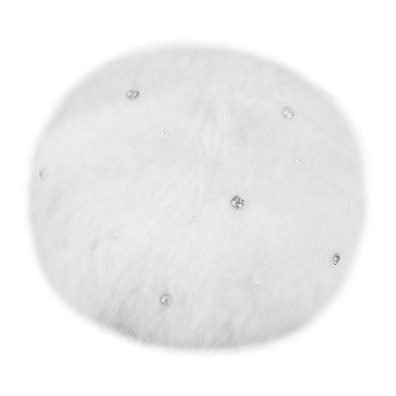 Vrouwen winter zachte pluche baret pet met strass parel kralen schilder muts  j78e: Wit