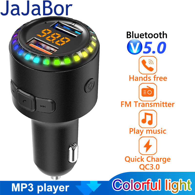 Jajabor Fm-zender Auto Muziek Mp3 Speler QC3.0 Quick Charge Dual Usb Charger Bluetooth-Compatibel 5.0 Handsfree Car Kit