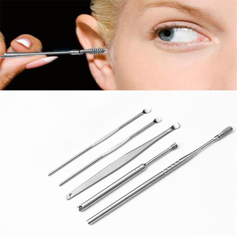 5Pcs / 1Set Rvs Ear Tikken Oor Schoon Oorsmeer Magere Oor Selectie Earpick Ear Wax Curette remover Make-Up Sets