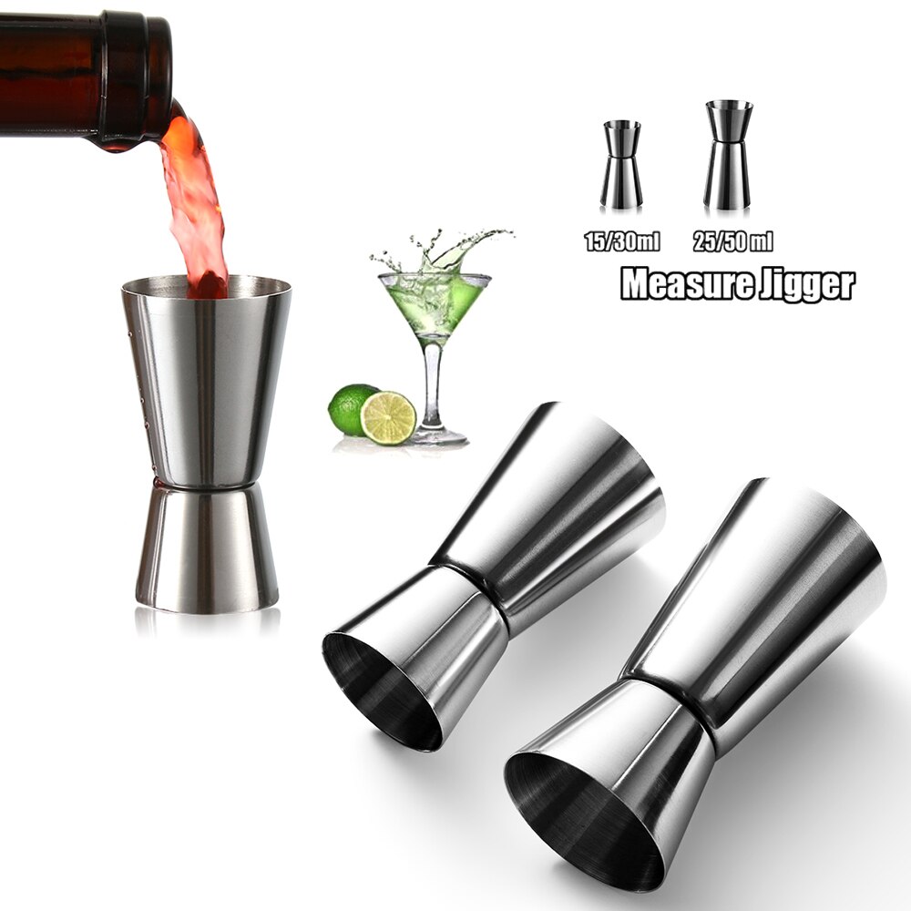 Coqueteleira de aço inoxidável, copo de medida duplo para bebidas, utensílios de cozinha, 15/30ml ou 25/50ml