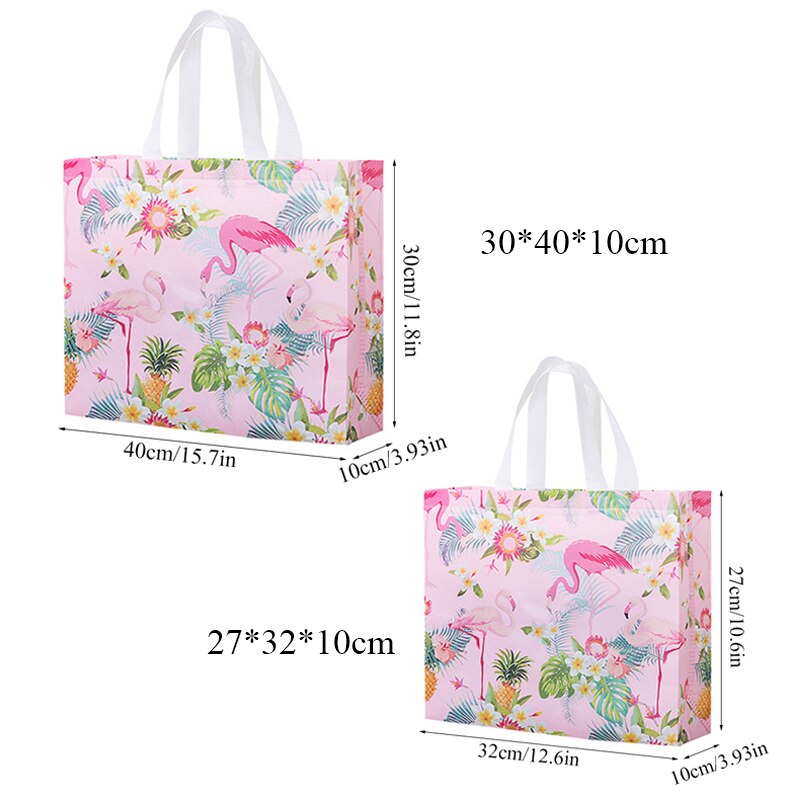 Kvinder øko indkøbstaske pose rejse flamingo print non-woven stof foldepose genanvendelig store indkøbsposer opbevaringsposer: Lyserød / 30 x 40 x 10cm