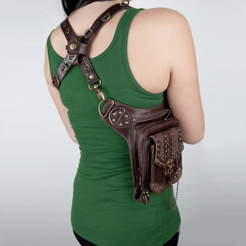 Moto &amp; Biker Freddo Steampunk Sacchetto Della Vita delle Donne Gotico Piccola Borsa Messenger Mini borsa Da Viaggio Pacchetto di Fanny Sling Borsa Con Tracolla Per delle donne