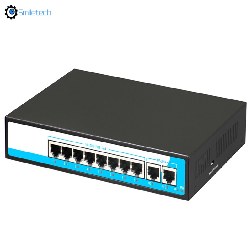 100 Mbps Gigabit Hybrid POE Switch 150W 100Mbps POE switch 2 Gigabit Ethernet 52V2.88A PoE power up to 15.4W/30W for each PoE