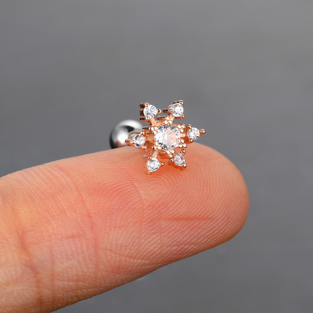 Sexy Flower Zircon Ear Piercing Stud Earring Helix Tragus Piercing for Girl Women Stainless Steel Snug Lobe Cartilage Jewelry: Blue white zinc plated