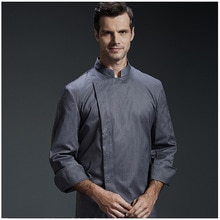 uniform hotel head chef uniform restaurant kitchen grey chef jacket Food service long sleeve cook clothes: Gray / XXXL
