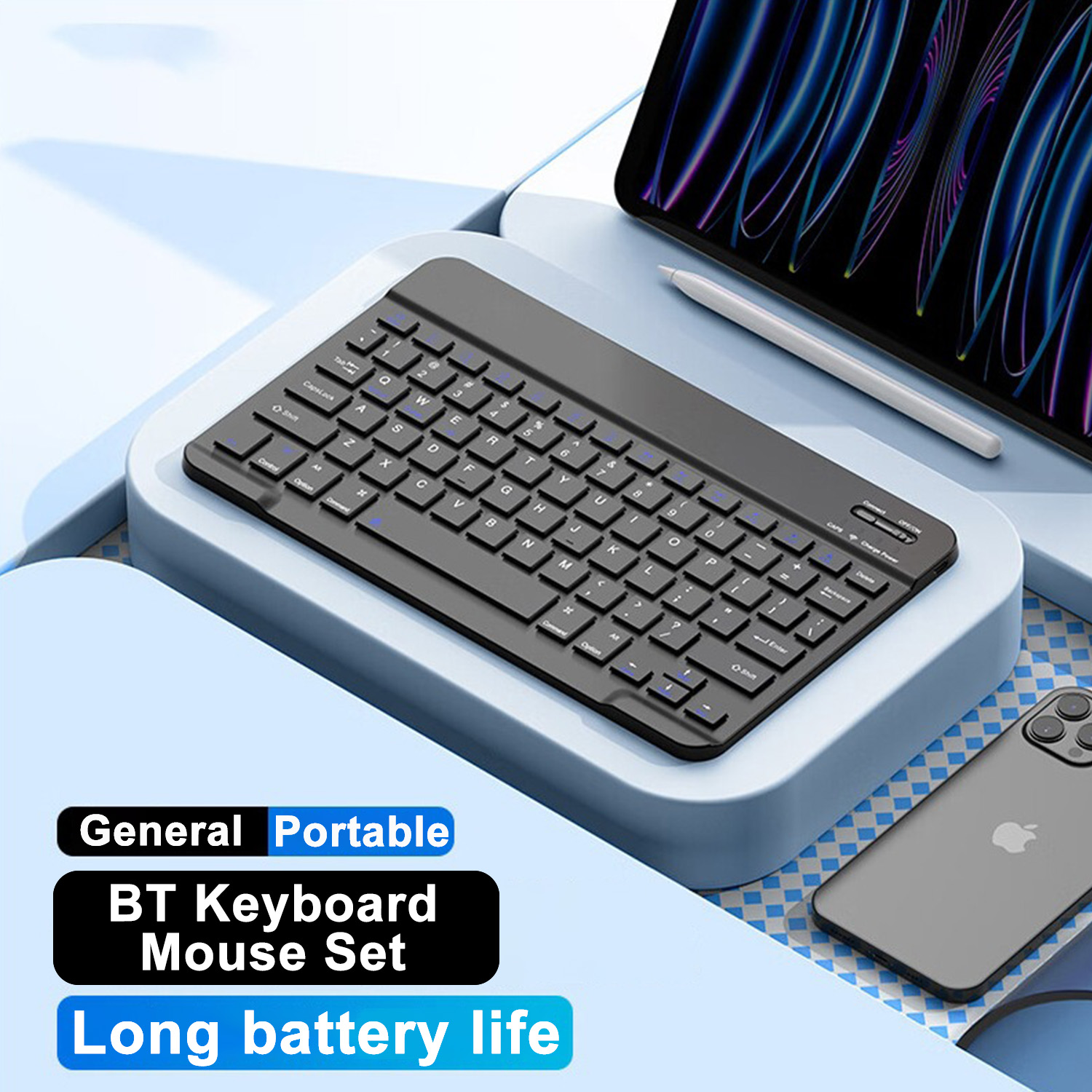 10-inch Bluetooth Wireless Keyboard Mouse For IOS Android Windows Tablet For iPad Air Mini Pro Large Battery With Long Endurance