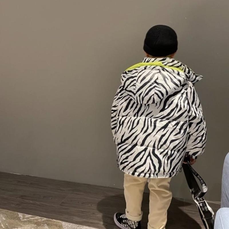 Chaqueta de invierno de cebra para niños y niñas, abrigo con capucha, Parka corta, ropa de nieve