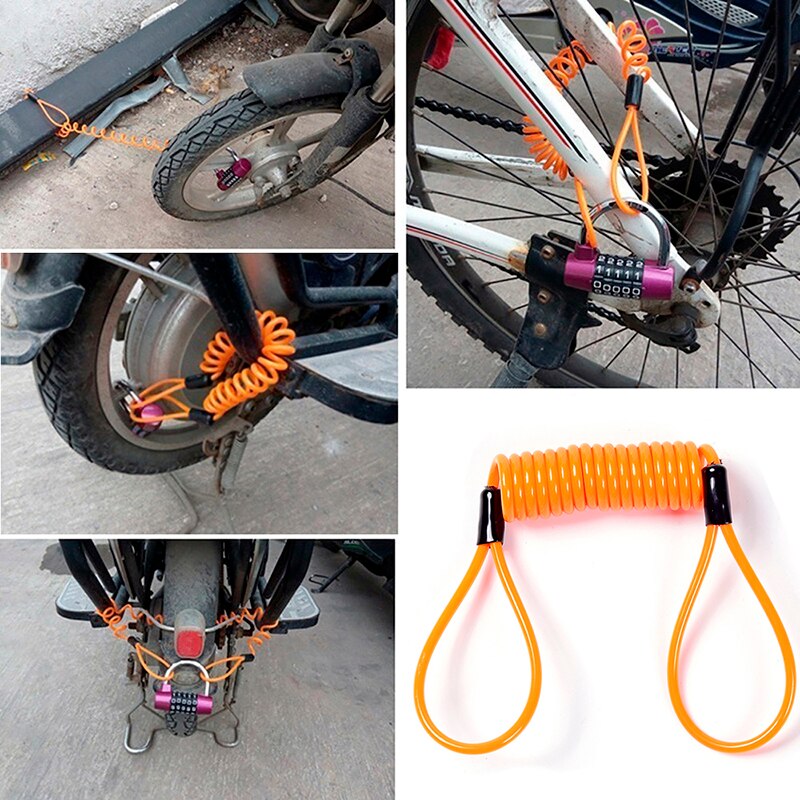 Spewprp 120cm motorcykel bremse skivelås scooter påmindelse kabel cykel fjeder reb taske tyveri kabel beskyttelse alarm låse