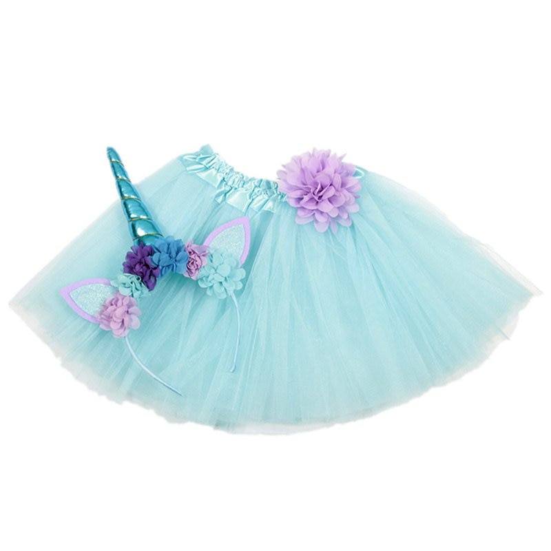 VOGUEON Toddler Baby Tutu Skirt 9 Colors Elastic Layered A Line Girls Bow Flower Tutu with Unicorn Headband for Birthday Party