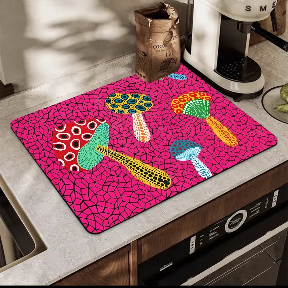 Yayoi Kusama Vloermat Gedrukt Schotel Droogmat Super Absorberend Koffie Afvoer Pad Servies Quick Rug Keuken Servies Placemat: L / Bruin