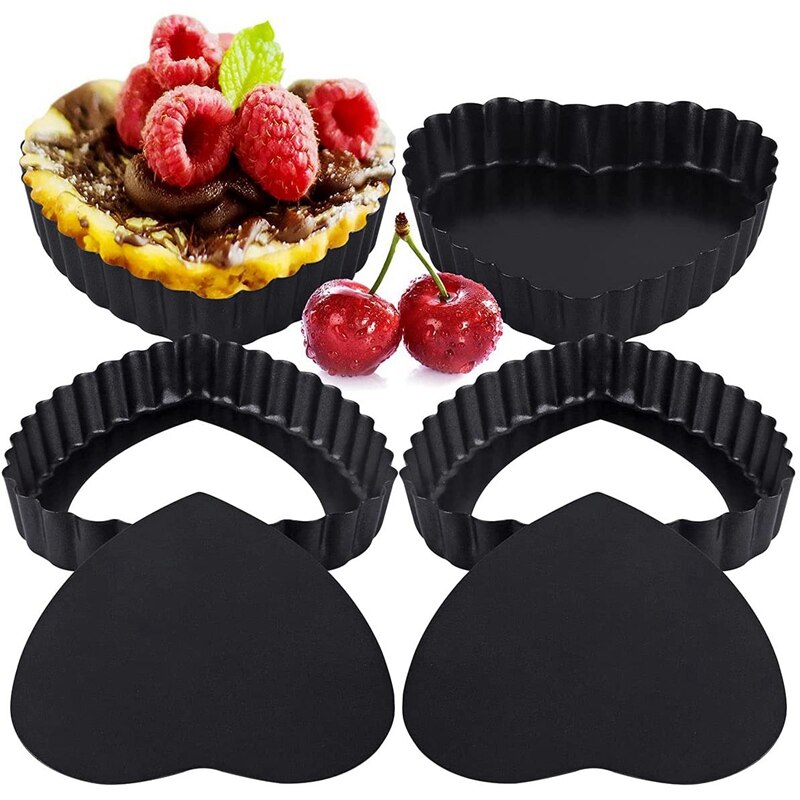 Tart Pan Set For Baking, 6Pcs 4.13Inch Heart-Shaped Tart Tins, Non-Stick Carbon Steel Quiche Pan With Removable Bottom