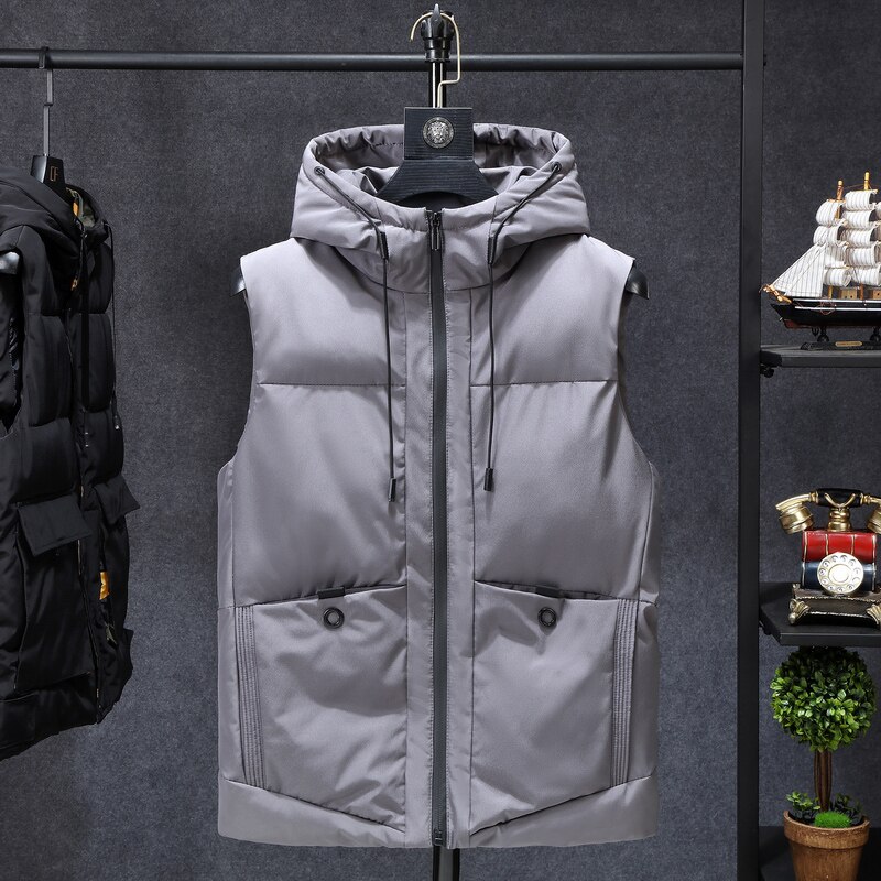 Winter Jassen Casual Dikke Vesten Mannen Mouwloze Hoodie Jassen Mannelijke Katoen Gevoerde Warme Slanke Grote Pocket Vest