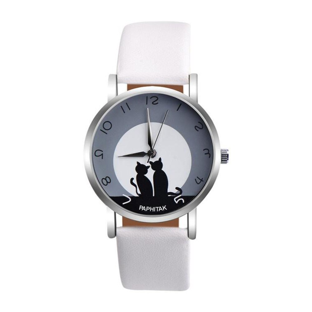 Männer Frauen relogios Schöne Katze Quarz Analog Arabische Zahlen Party Datum Paar Armbanduhr reloj bajan saat HEIßER frau uhr: WHITE