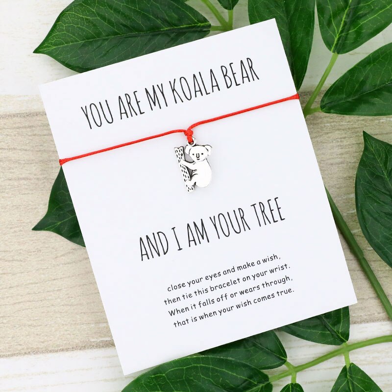 Glück Koala Wünschen Armband Nette Koala Charme Wünschen Karte Freundschaft Armbänder Koala Schmuck für Frauen Männer Beste Freund: Red