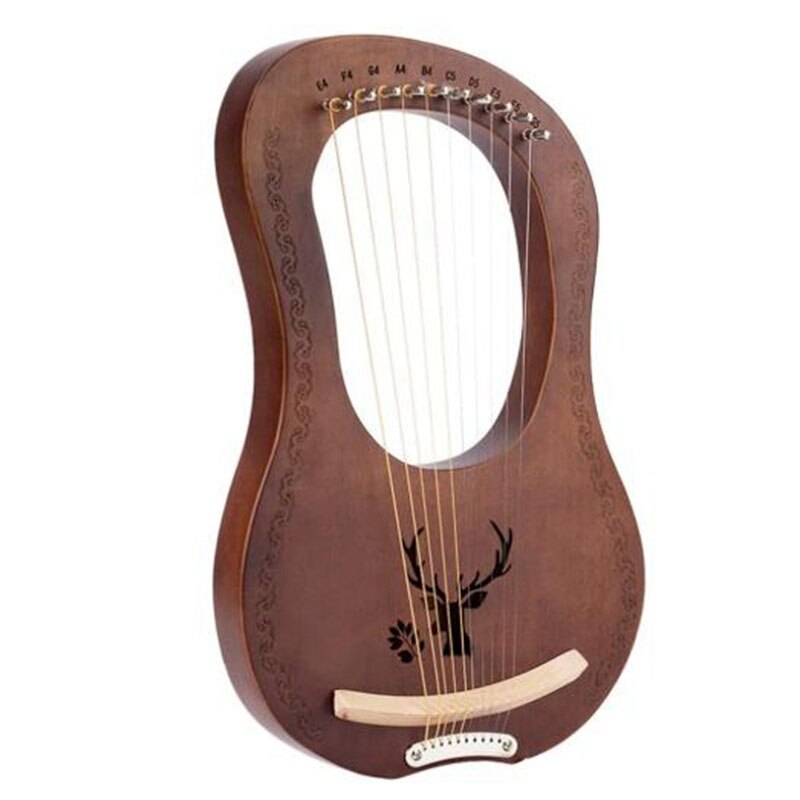 -lyre harpe 10 -strenget harpe heptachord mahogni lud harpe med indgraverede toner, stemmenøgle, til musikelskere: Vintage farve