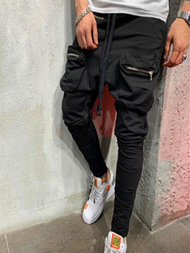Men Cotton Multi Pocket zipper Casual Cargo Pants Jogging Party Pants