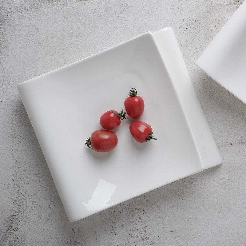 Assiette pliante carrée en céramique, assiette de fruits et desserts, assiette créative européenne, assiette de petit déjeuner, assiette de légumes froids
