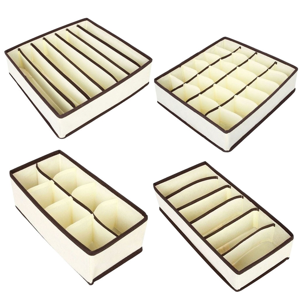 Organizador Home Closet Organizer 4 Pack Closet Underwear Organizer Drawer Divide By For Underwear Bras Socks Ties Clothes Rack: Khaki  / 7 Cells