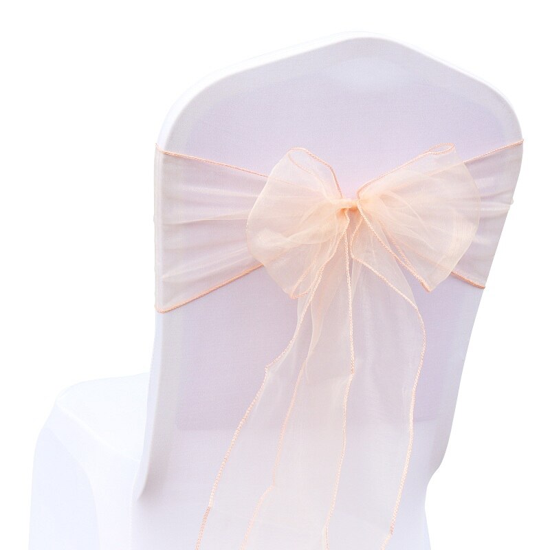 100pcs/set Organza Chair Sashes Wedding Chair Knot Cover Decoration Chairs Bow band Belt Ties For Weddings Banquet: Peach