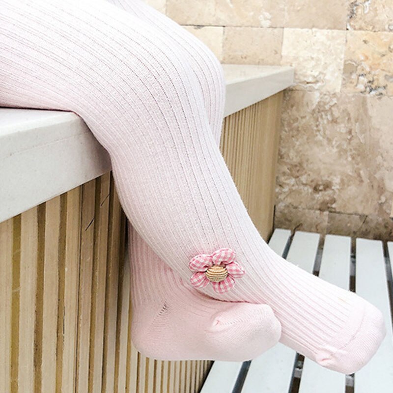 Collant per bambina fiore carino calze per bambini lavorate a maglia tinta unita ragazze a costine collant neonati vestiti per bambini