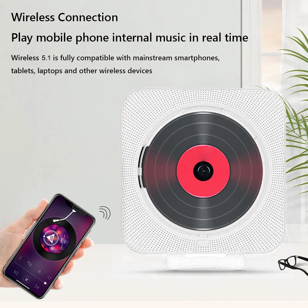 Lettore CD portatile Bluetooth Altoparlante LED Schermo a parete Lettore musicale FM Radio 3.5mm stereo CD con telecomando