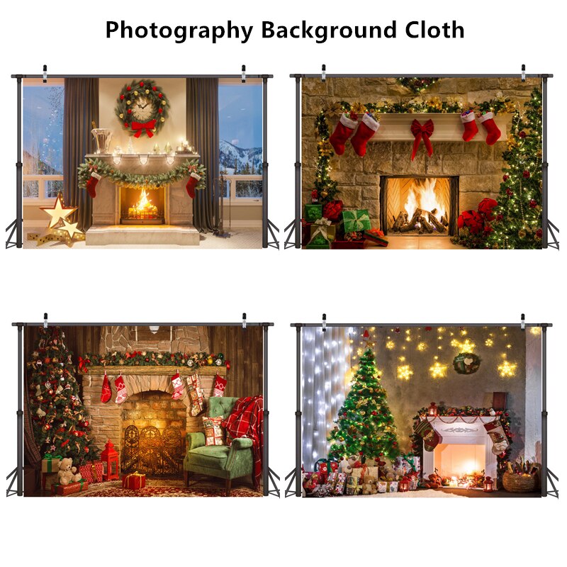 1Pc 3D árbol de Navidad y chimenea fotografía de fondo Cadena de luz de pared telones de fondo