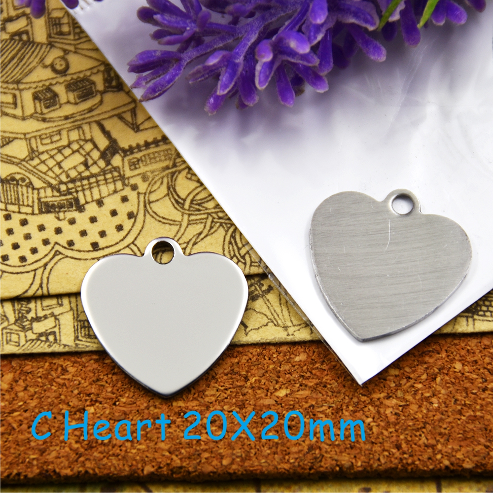 10 pieces -- "nurturing student" stainless steel charms, more styles to choose from, diy charm pendants for necklaces: C heart 20 x 20mm