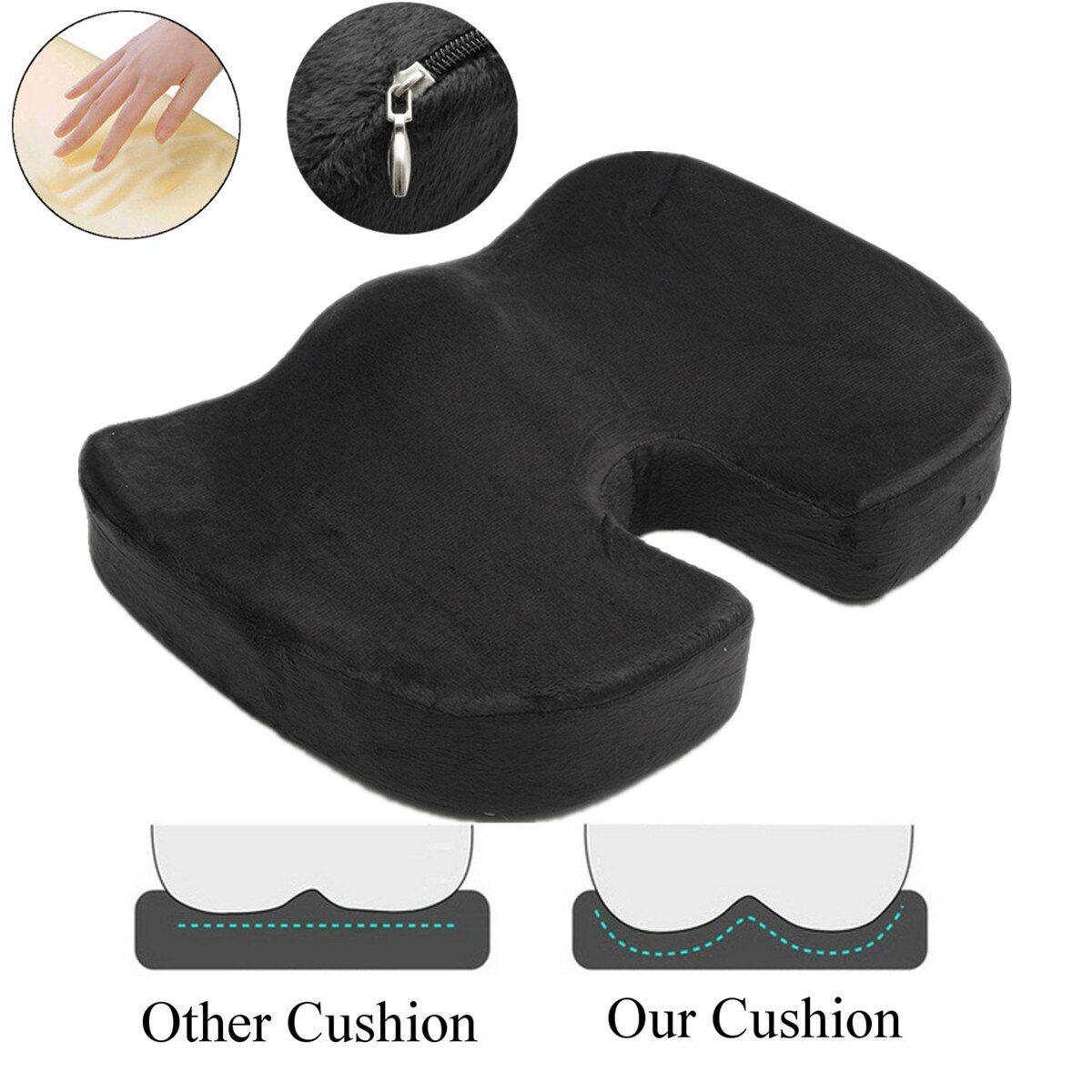 Non-Slip Seat Cushion Coccyx Orthopedic Memory Foam U Seat Massage Wheelchair Support Cushion Pad Car Office Massage Cushion