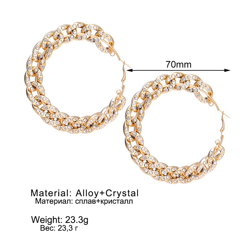 IPARAM Punk Gold Crystal Big Circle Hoop Earrings Retro Twist Geometric Circle Metal Earrings Statement Female Gothic Jewelry: IPA0530-3