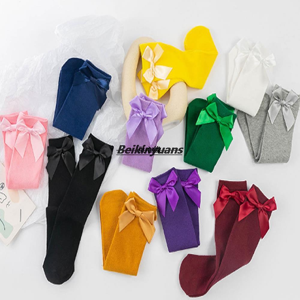 Scaldamuscoli per bambini colore puro bowknot calza per bambini fiocco calze dritte heelless ragazza Legwarm