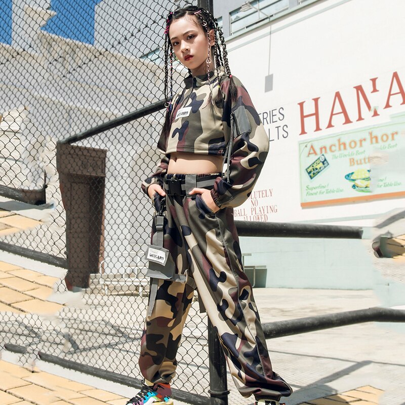 Hip-hop Dancing Clothes For Kids Children's Camouflage Suit Girls Practice Jazz Dance Costumes Street Dance Wear DN6758