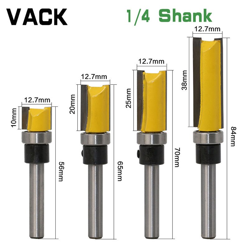 Vack 4 Pc Set 1/4 Schacht Template Trim Scharnier Router Bit Rechte Frees Trimmer Reiniging Flush Trim Tenon Cutter voor Houtbewerking: 4pcs set