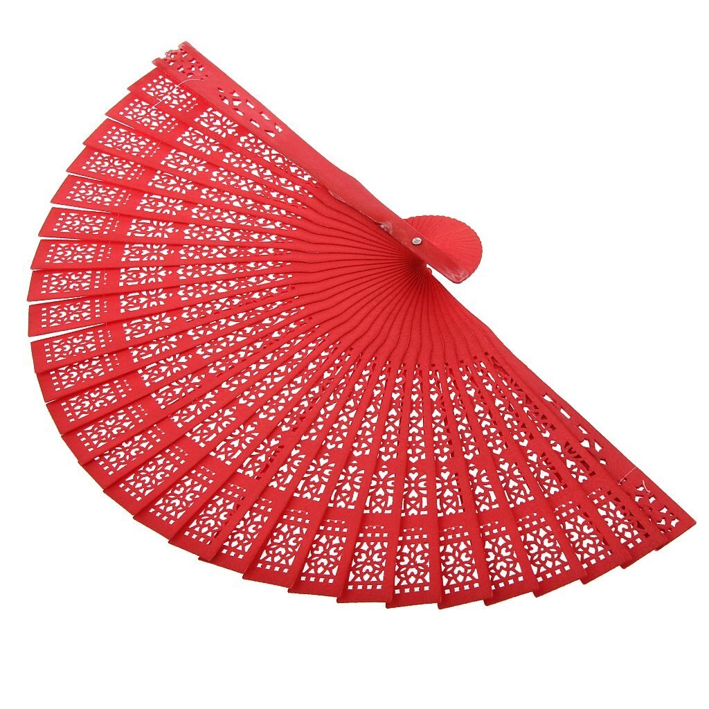 Vintage retro houten handtas ventilator gesneden holle handventilator opvouwbare ventilator, rood
