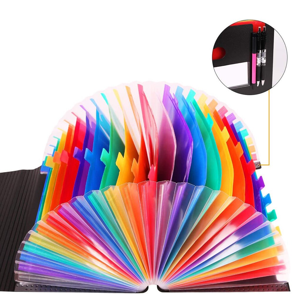 A4 Size 24 Pockets Expanding File Folder With Expandable Cover Portable Document Organizer Desktop Plastic Receipt Paper Folders
