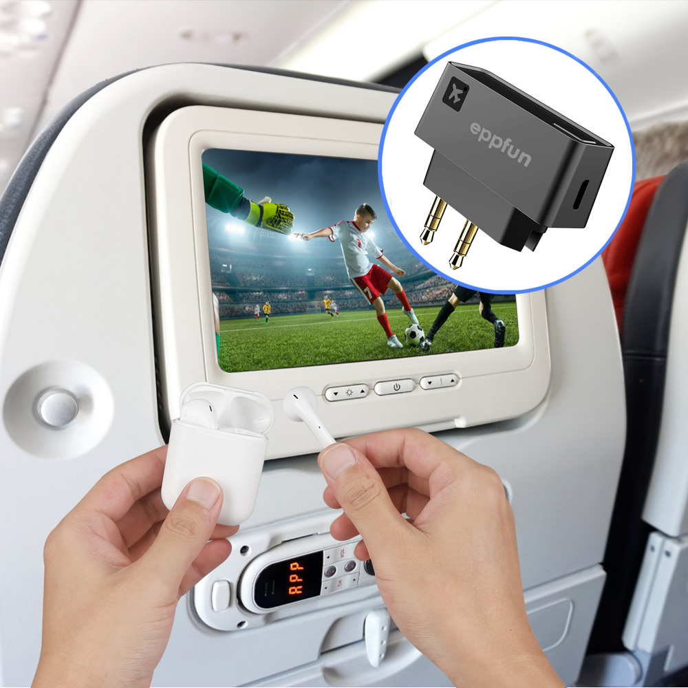 eppfun Updated AK3046E Bluetooth 5.0 Airplane Transmitter with 3.5 mm Jack Audio Adapter Dongle for 2 Airpods Earbuds Headphones
