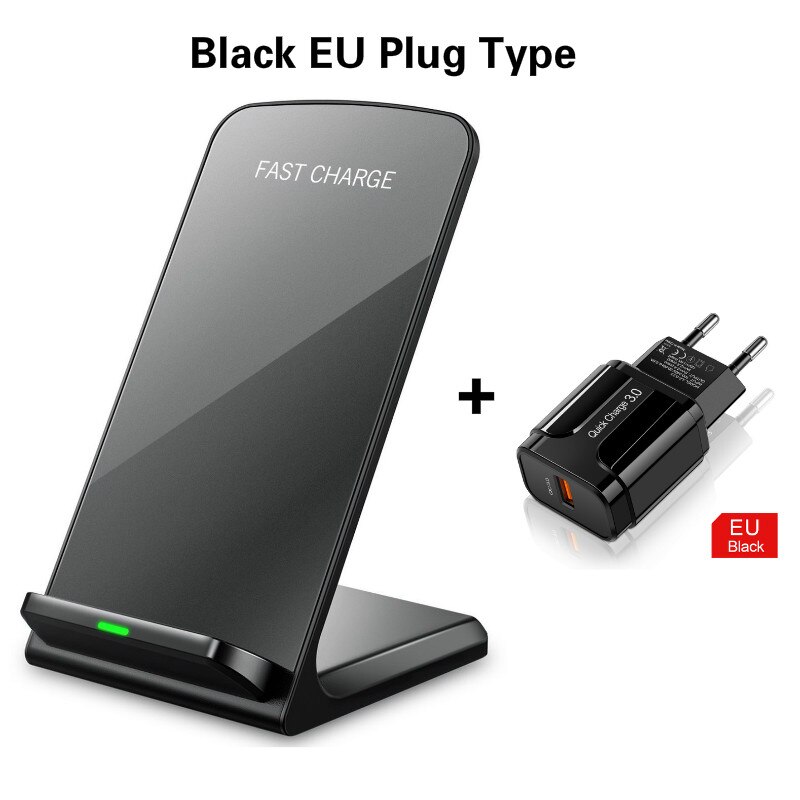 Caricatore senza fili 10w veloce del caricatore del basamento per il telefono verticale Per il iPhone 11 X XS XR 8 Veloce senza fili Chargering per Samsung S10 20 9: black EU Plug Type