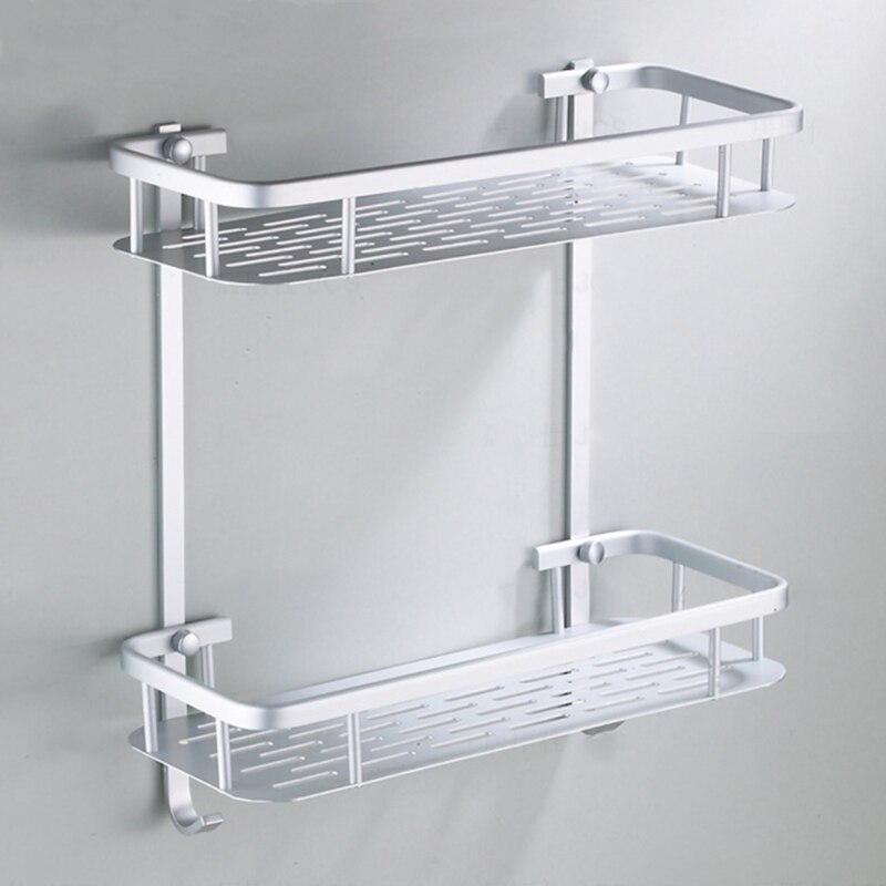 Estantes de aluminio para baño, repisa esquinera de pared para cosméticos, almacenamiento de champú y ducha, ganchos de Hardware, color negro y plateado: B 2 Layer