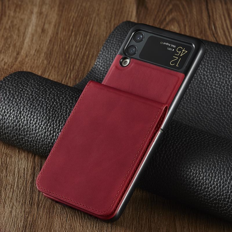 For Samsung Galaxy Z Flip 3 Case Flip Leather Luxury Stong Magnetic Cover For Samsung Z Flip3 5G Case Wallet Slot Coque Capas: Red