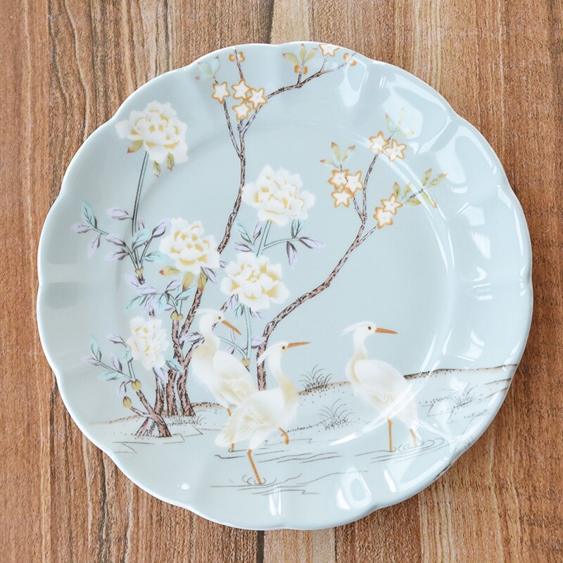 Boutique europees handbeschilderd servies van botporselein, schaal, afternoon tea, dessert, ontbijtbord, westerse gerechten, steakbord, dienblad