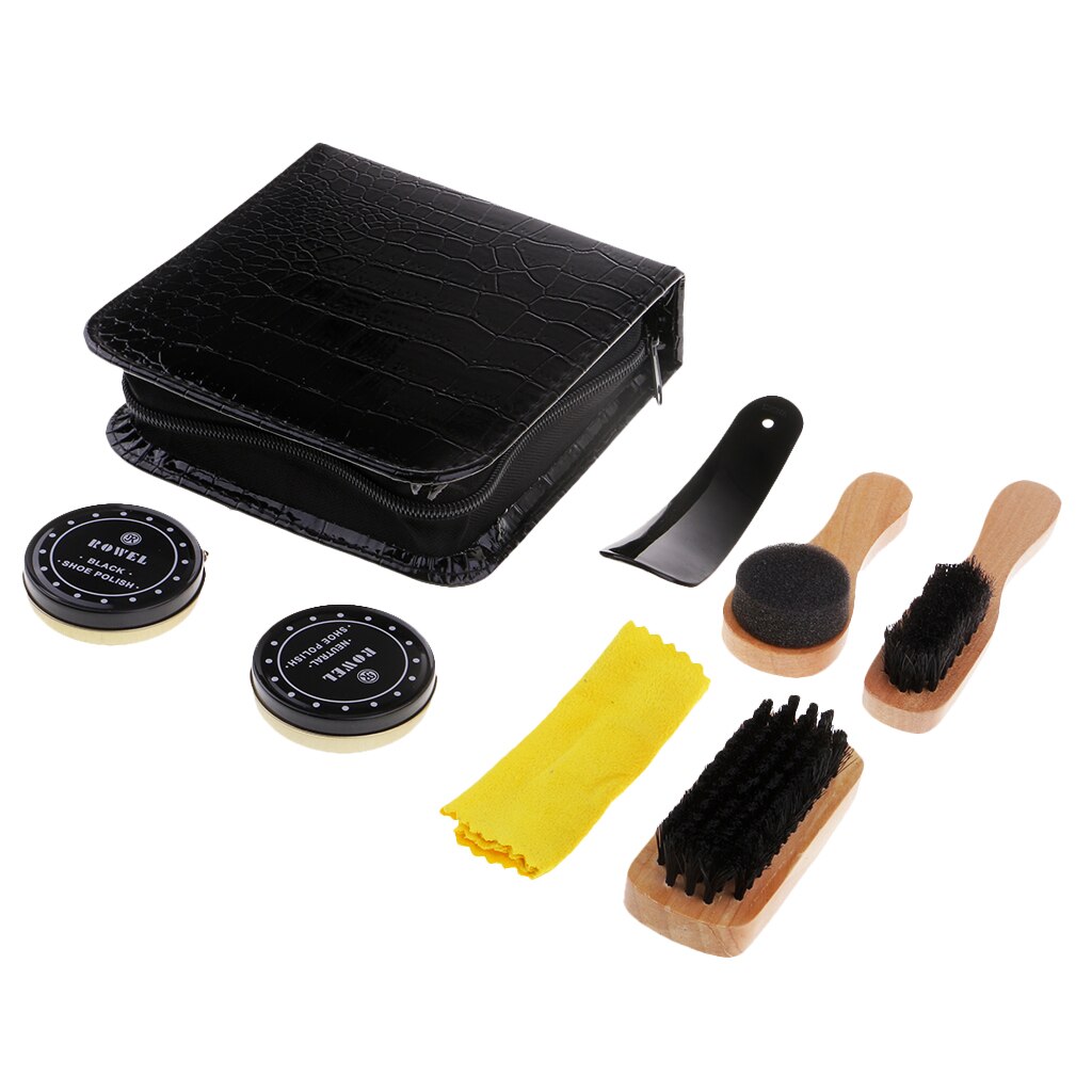 1 Set Shoe Shine Care Kit Shoe Polish Brush Set - black & transparent Polish