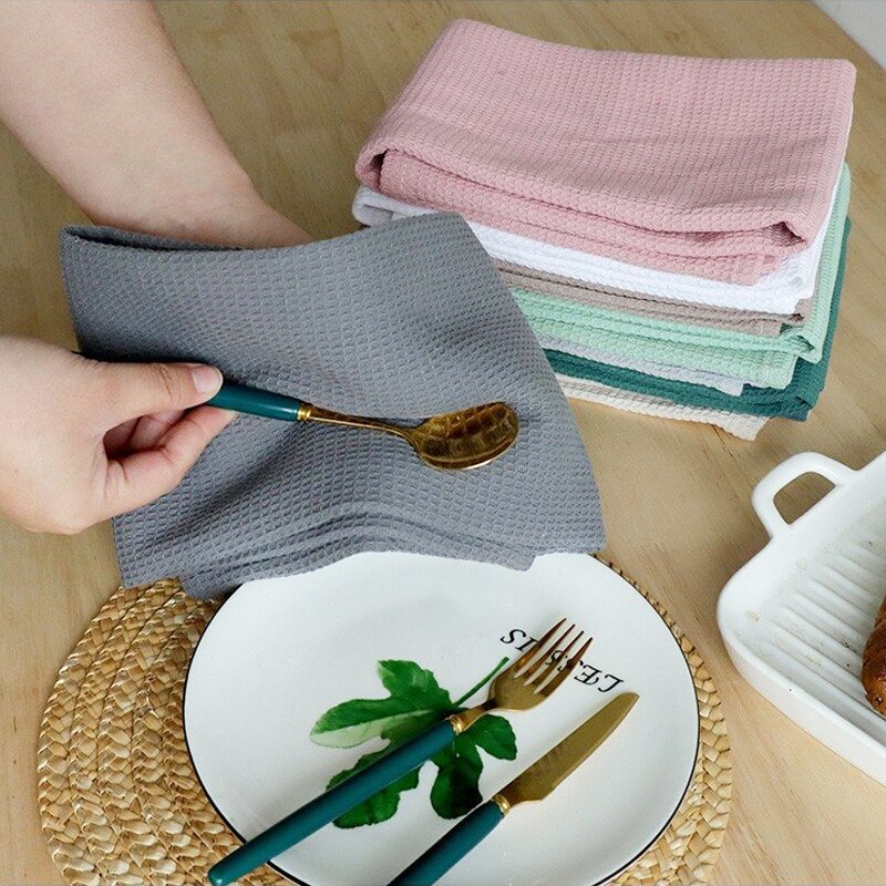 Waffle Tea Towel Spot Cotton Home Kitchen Plain Cloth Napkin 45*65 Cm Square Low Shrinkage Table Towel Cleaning Water Absorption