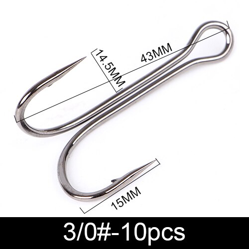 FTK 10-20pcs Double Hook Frog Lure Fishing High Carbon Steel Hook 3/0-6# Fly Tying Worm Silicone Bait Double Fishing Hook: WHITE