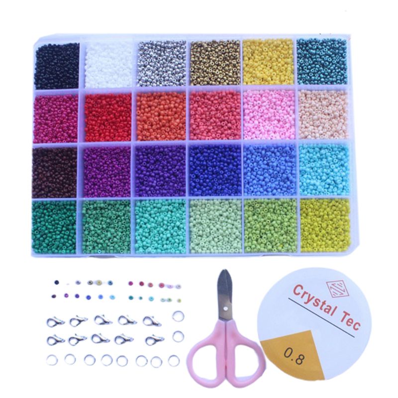 24000Pcs 24 Grid 2mm Small Glass Seed Beads for Jewelry Making Mixed Opaque Colors DIY Bracelets Necklaces Crafts Beading Kits: A