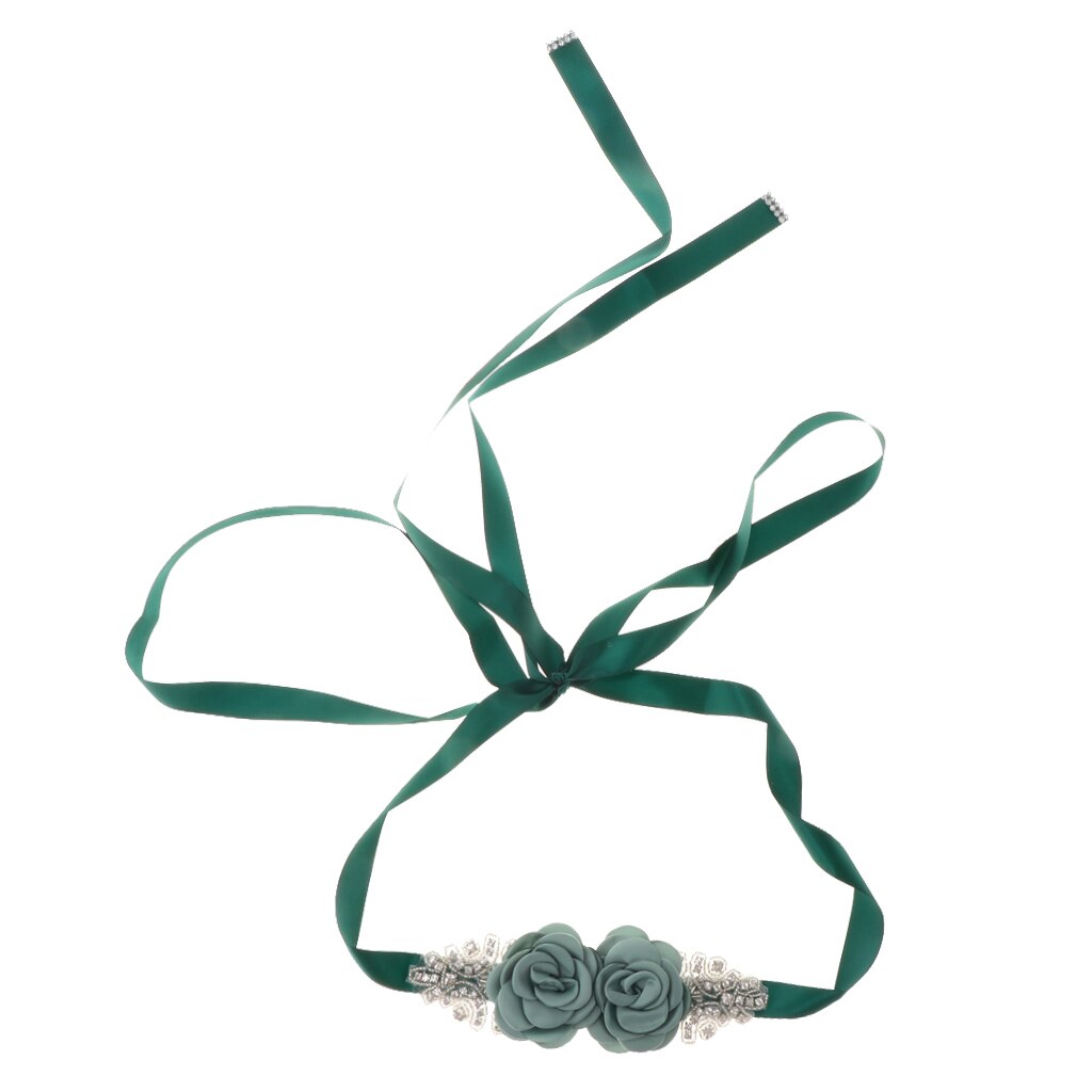 Crystal Applique Flower Wedding Bridal Belt Sash Evening Dress Costume: Black Green