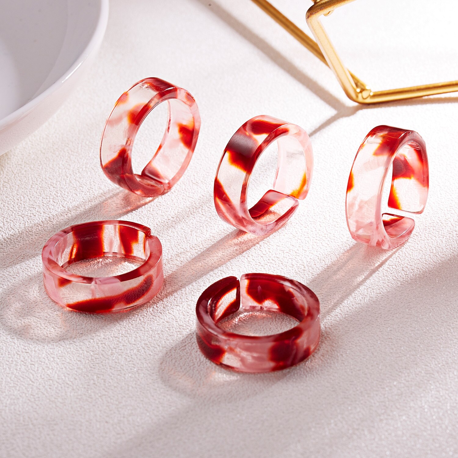 Stile coreano 5 pezzi Set anello Versatile adorabile per le donne fascino ragazza moda anelli in resina accessori per gioielli con stampa leopardo all&#39;ingrosso