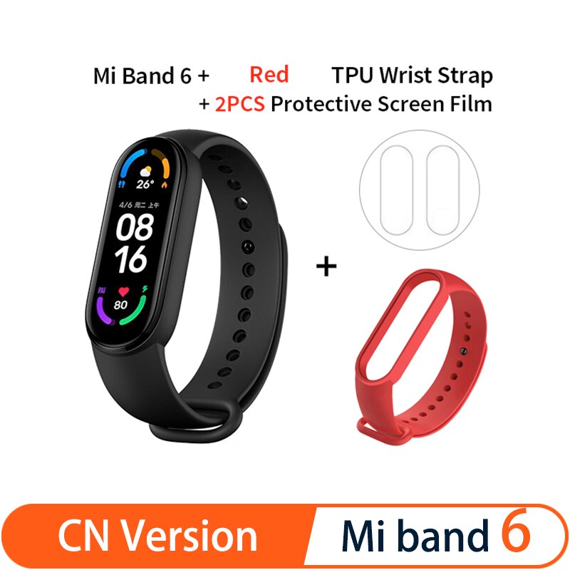 Xiaomi Mi Band 6 Smart Bracelet 5 Color AMOLED Screen Miband 6 Blood Oxygen Fitness Traker Bluetooth Waterproof Smart Band: CN add Red